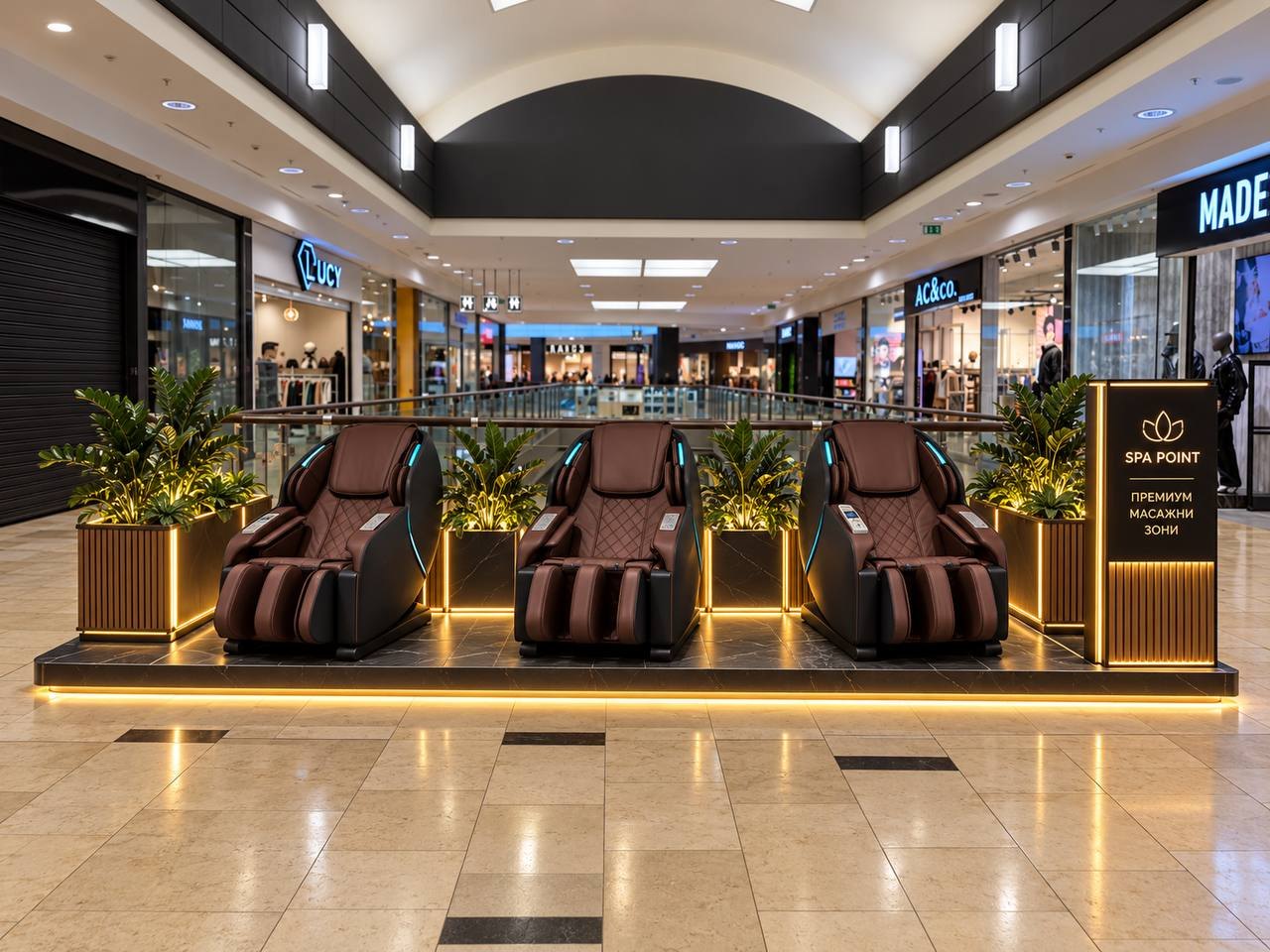 SPA Point zone with three massage chairs in a shopping centre